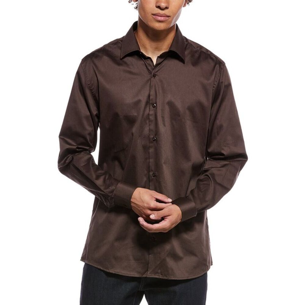 Tahari Mens  Modern Fit Dress Shirt, Brown